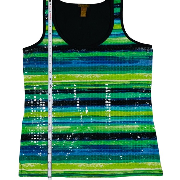 Copper Key size large blue & green striped tank top with shiny dots on front - Picture 6 of 8